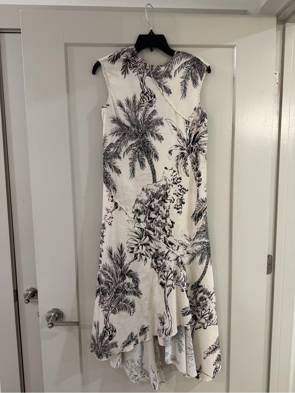 ANTONIO MELANI White Dress with Black Tropical Palm Print